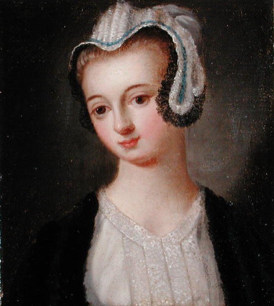 Portrait of Faith Hardwick (olje på panel) av English School
