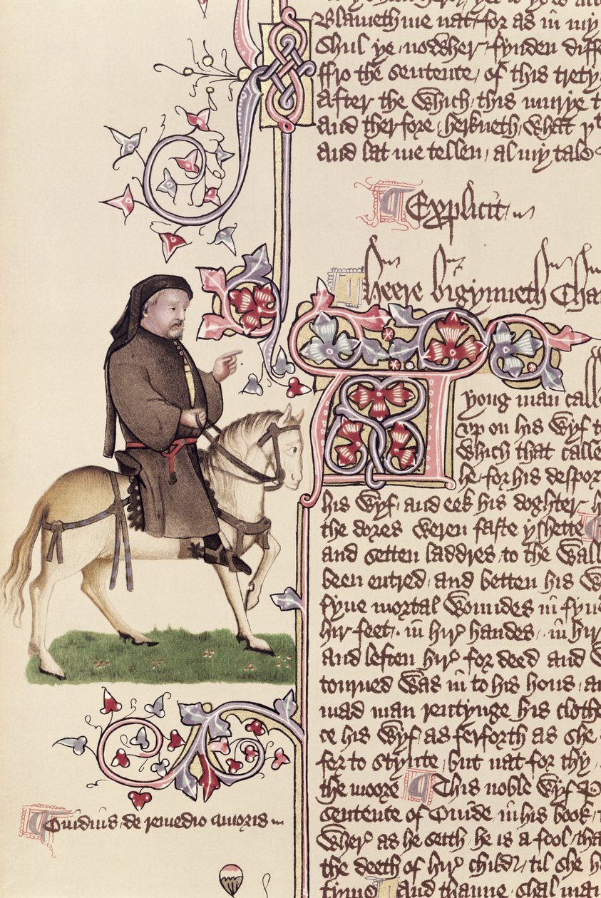 Portrett av Geoffrey Chaucer (ca. 1342-1400) faksimile fra The Canterbury Tales av Geoffrey Chaucer (ca. 1342-1400) av English School