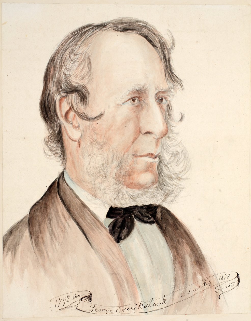 Portrett av George Cruikshank (akvarell på papir) av English School