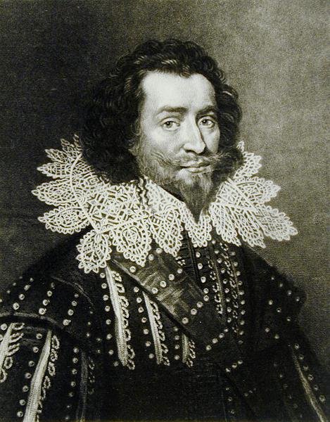 Portrett av George Villiers, 1. hertug av Buckingham (1592-1628) gravert av Richard Earlom (1743-1822) og Charles Turner (ca. 1773-1857) fra Illustrious Characters in British History (mezzotint) (bw p av English School