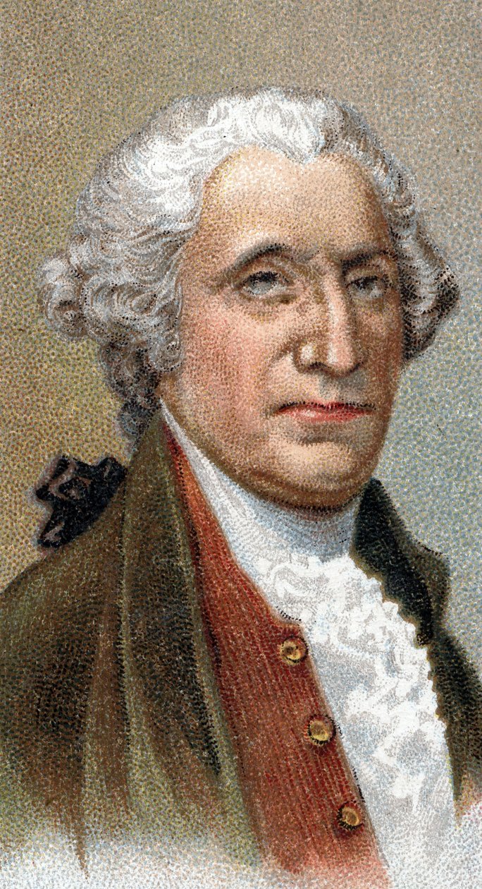 Portrett av George Washington (1732-1799), amerikansk politiker og militærleder, første president i USA - Fra serien "" Leaders of Men"" - Chromolithography - English School, 20. århundre - av English School