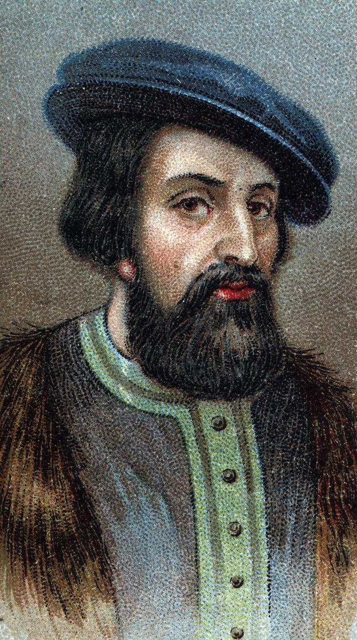 Portrett av HERNANDO (Hernan) CORTES (Cortez) (1485-1547) Engelsk erobrer - Fra serien "" Leaders of Men"" - Chromolithography - English School, 20. århundre - av English School