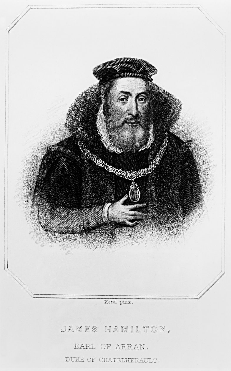 Portrett av James Hamilton (1517-1575) 2. jarl av Arran, fra 'Lodge's British Portraits', 1823 av English School