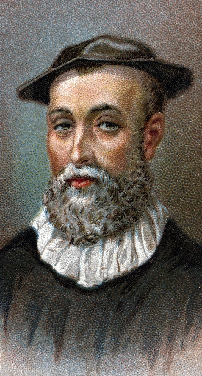 Portrett av John Knox (1514-1572). Skotsk prest, leder av den protestantiske reformasjonen i Skottland - Fra serien "" Leaders of Men"" - Chromolithography - English School, 20. århundre - av English School