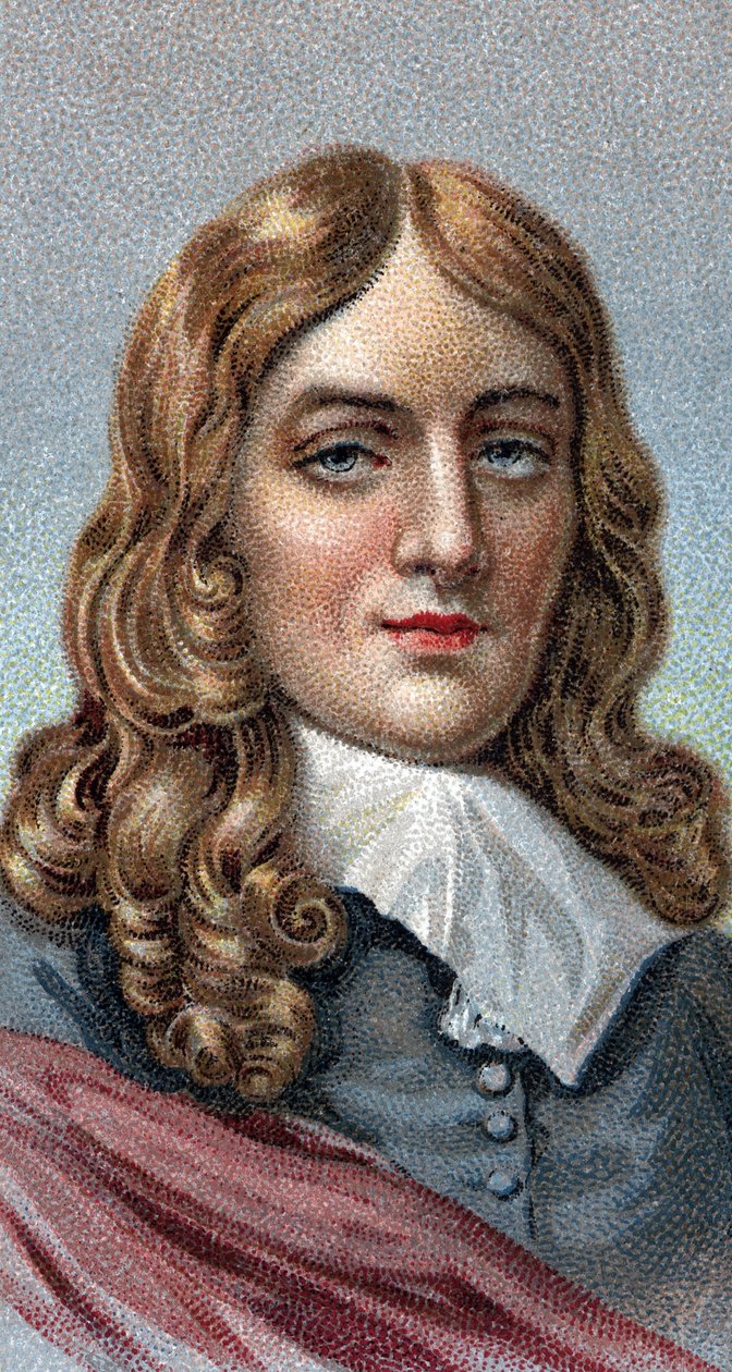 Portrett av John Milton (1608-1674) - Fra serien "" Leaders of Men"" - Chromolithography - English School, 20. århundre - av English School