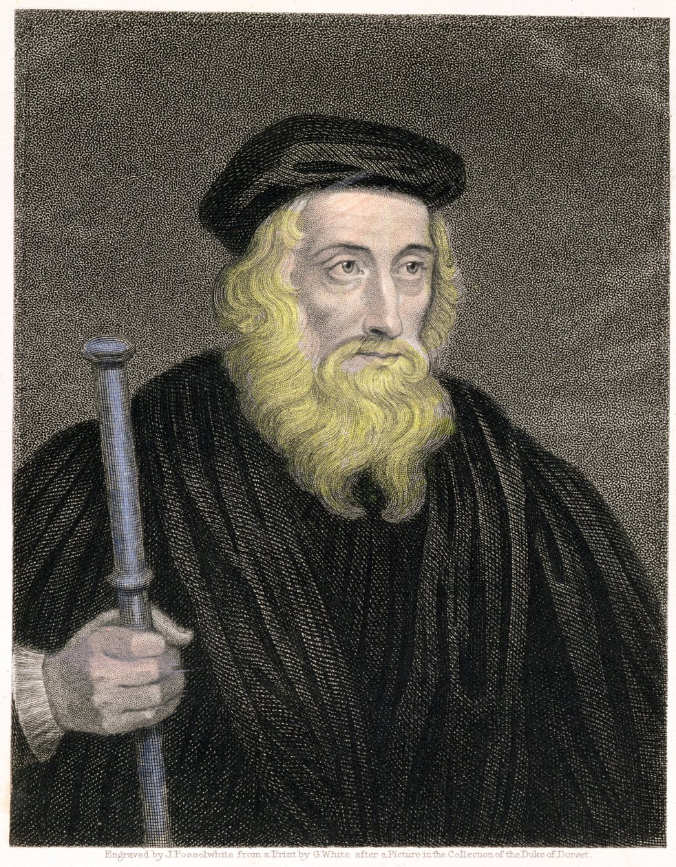 Portrett av John Wycliffe (ca. 1330-84) gravert av James Posselwhite (1798-1884) etter et trykk av G. White, pub. av William Mackenzie av English School