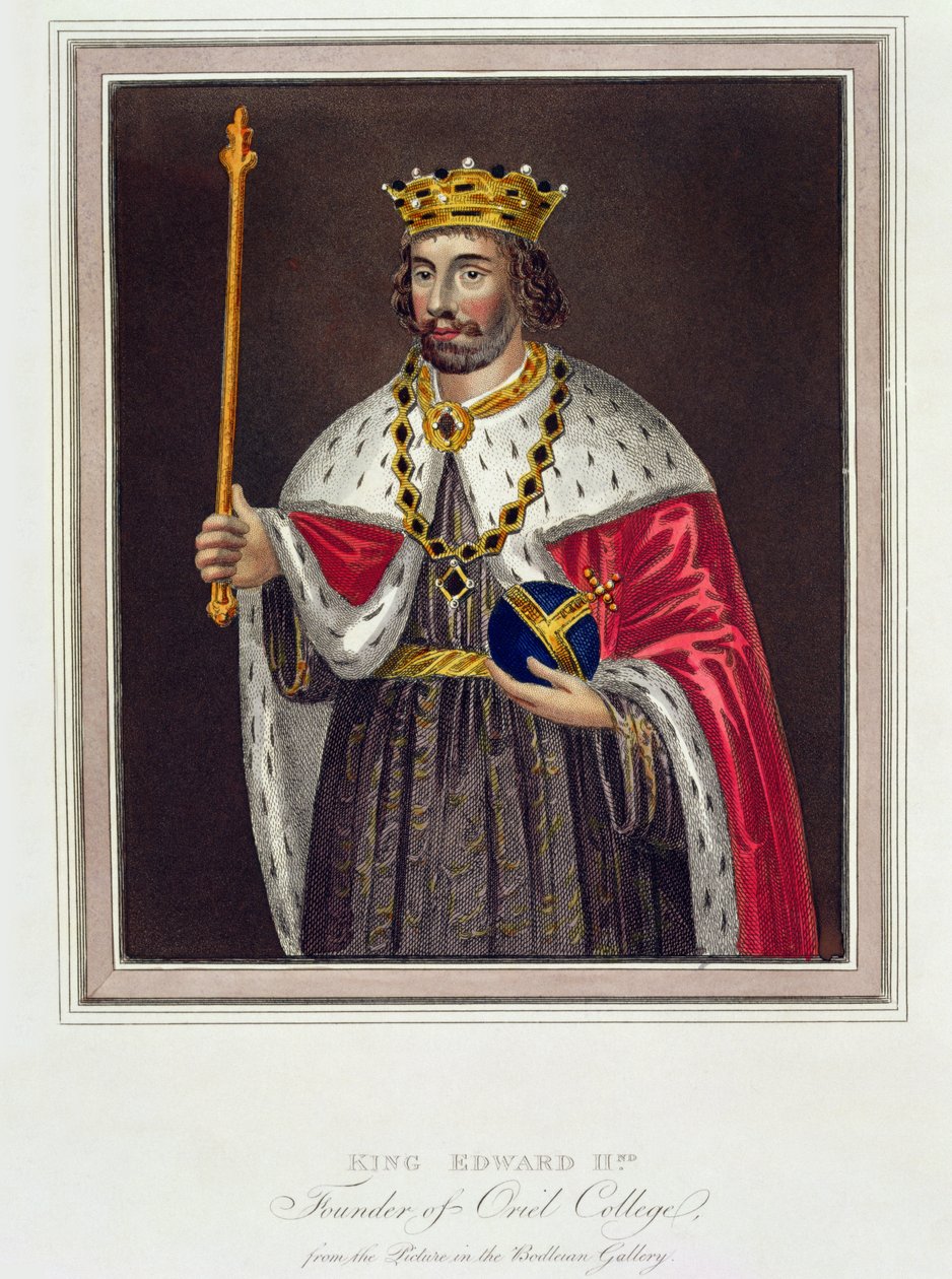 Portrett av kong Edward II (1284-1327) Grunnlegger av Oriel College, etter et maleri i Bodleian Library (fargegravering) av English School