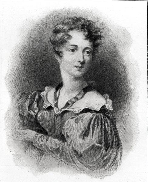 Portrett av Lady Caroline Lamb (f.1785) (litho) (s/hvitt-bilde) av English School