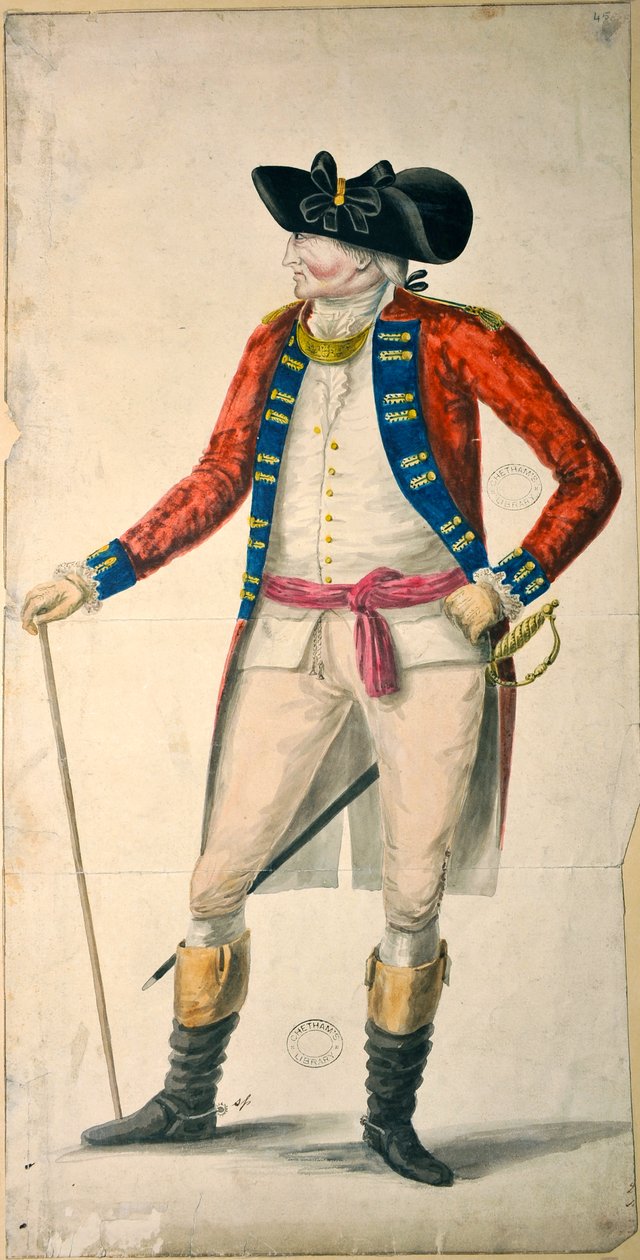 Portrett av oberstløytnant Chadwick, sent på 1700-tallet (wc på papir) av English School
