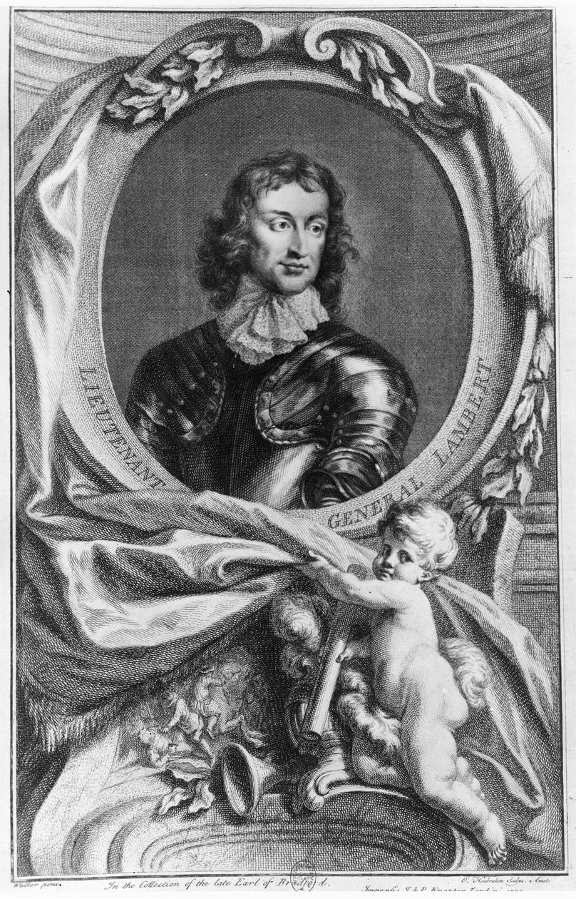 Portrett av generalløytnant John Lambert (1619-83) gravert av Jacobus Houbraken (1698-1780) av English School