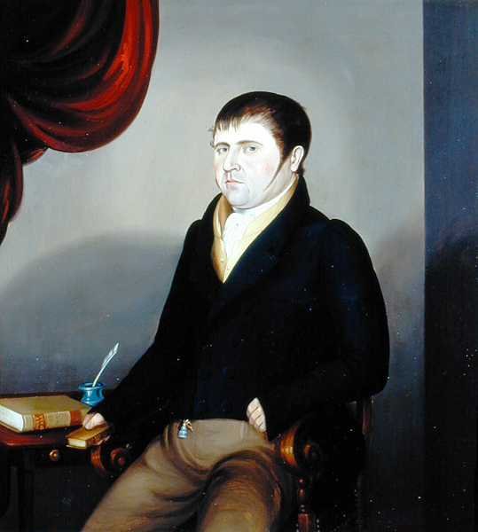 Portrett av Mr Eli Whitely (olje på lerret) (se 140067 for par) av English School