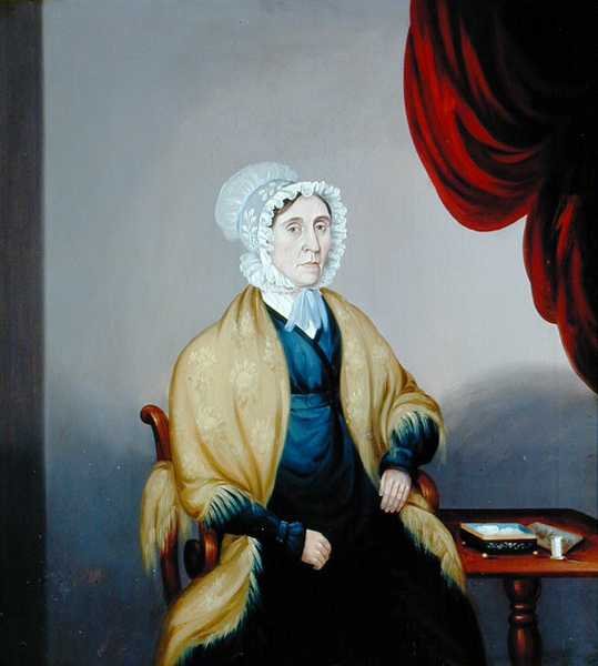 Portrett av fru Elizabeth Whitely (olje på lerret) (se 140068 for par) av English School