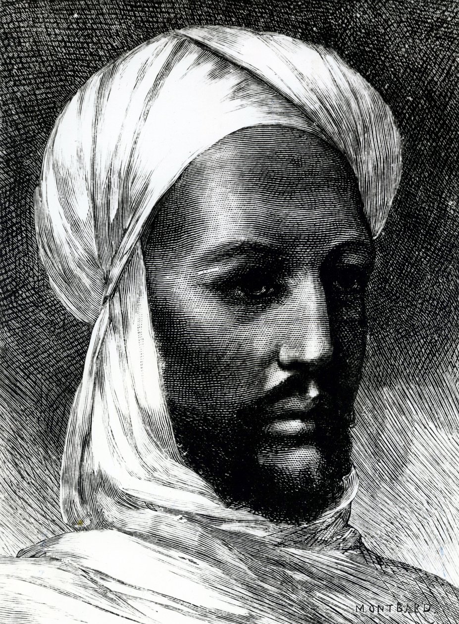 Portrett av Muhammad Ahmad (1844-1885), kjent som Mahdi, leder av dervisjer i krig mot briter i 1884, kolonikriger, Sudan av English School