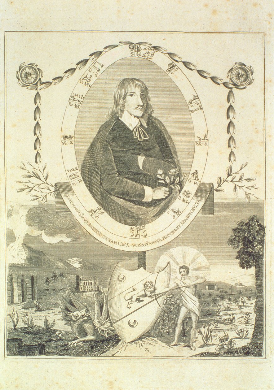 Portrett av Nicholas Culpeper (1616-54), frontispice Culpepers English Physician and Complete Herbal, utgitt 1790 av English School