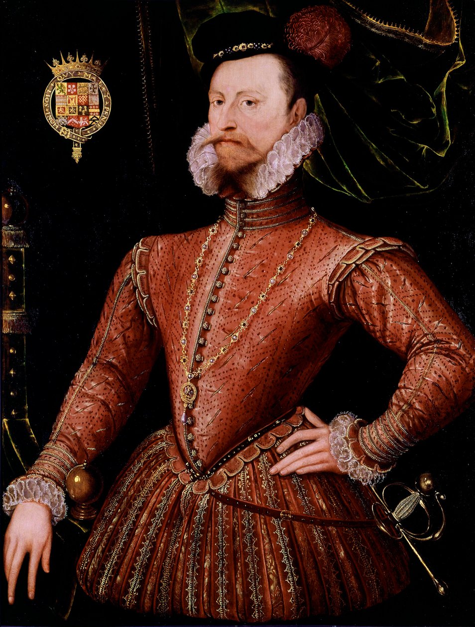 Portrett av Robert Dudley, jarl av Leicester (1532-1588) favoritt av Elisabeth Iere Anonymous maleri av den engelske skolen. Det 16. århundre. Søn 1,08x0,82 m London, Nasjonalt portrettgalleri av English School