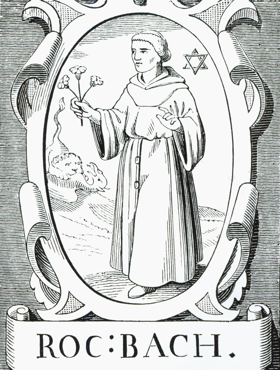 Portrett av Roger Bacon (ca. 1220-92), illustrasjon fra Science and Literature in the Middle Ages and the Renaissance, skrevet og gravert av Paul Lacroix, 1878 av English School