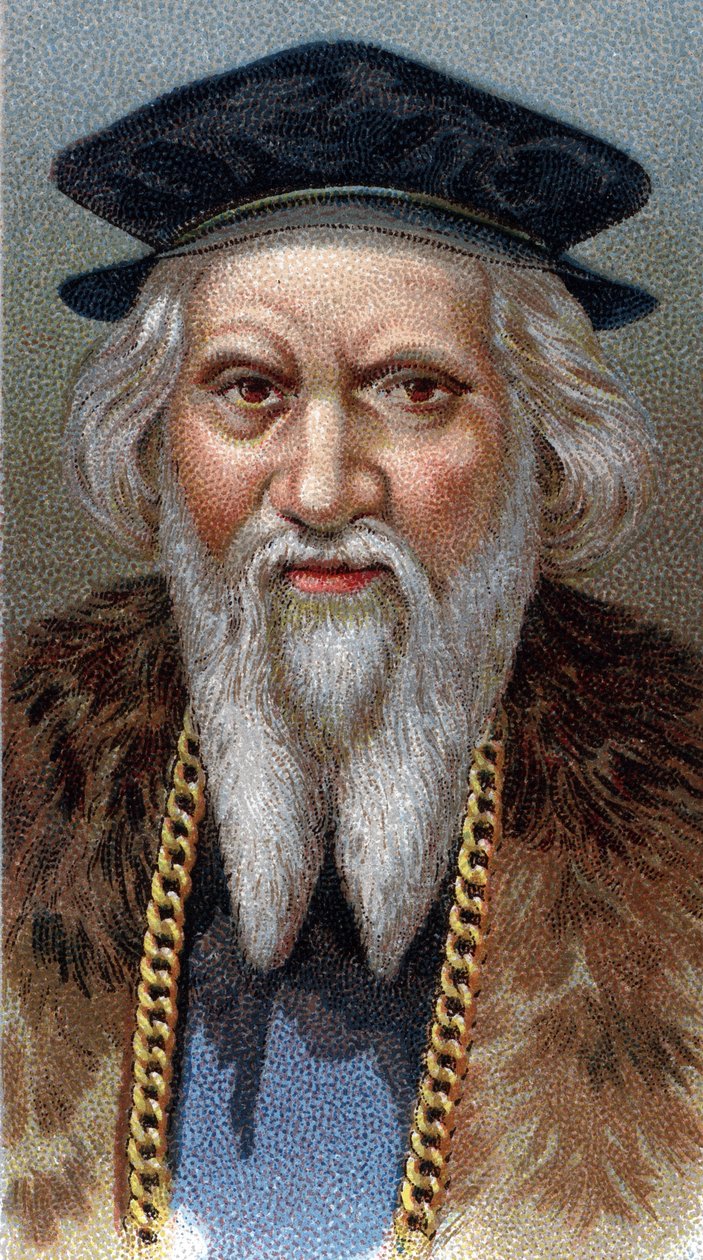 Portrett av Sebastiano Caboto (Sebastien Cabot) (Sebastian) (1477-1557) - Fra serien "" Leaders of Men"" - Chromolithography - English School, 20. århundre - av English School