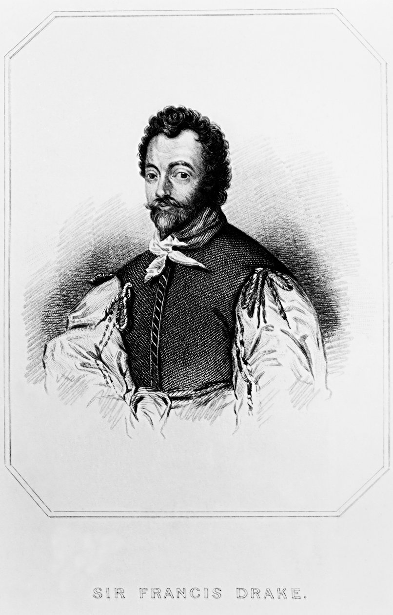 Portrett av Sir Francis Drake (154043-1596) fra Lodges British Portraits, 1823 av English School