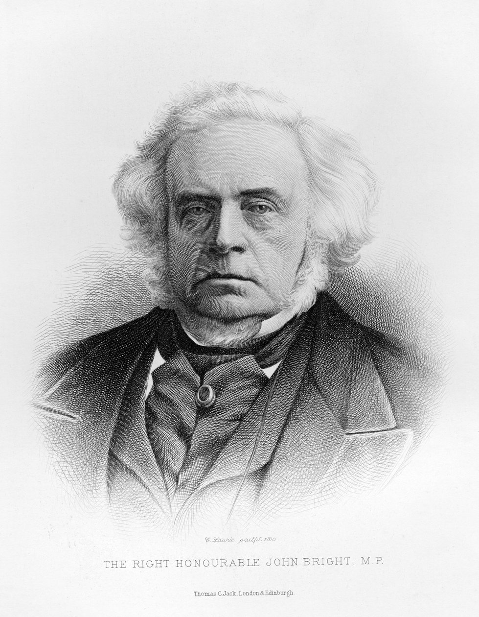 Portrett av The Right Honorable John Bright (gravering) (bw-bilde) av English School