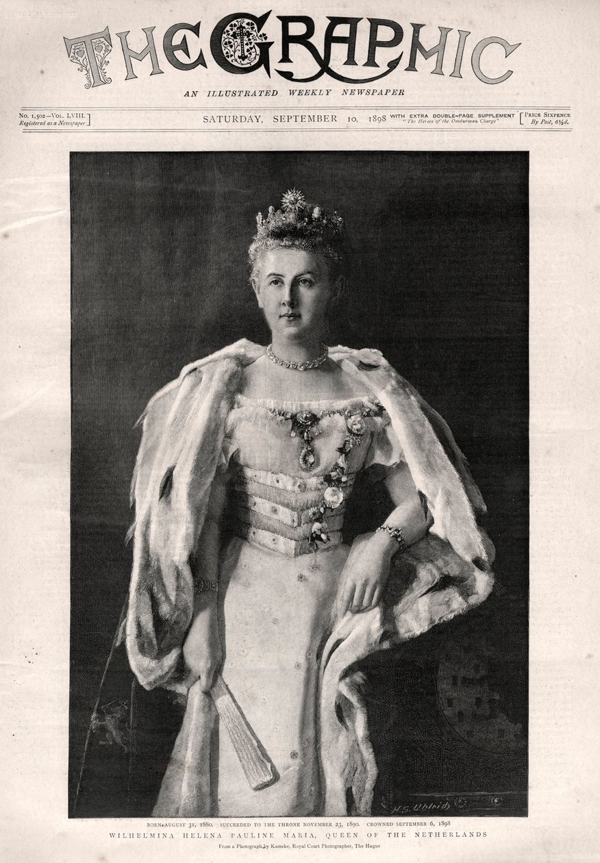 Portrett av Wilhelmina av Nederland (1880-1962), dronning av Nederland - Forsiden til avisen "" The Graphic" av English School