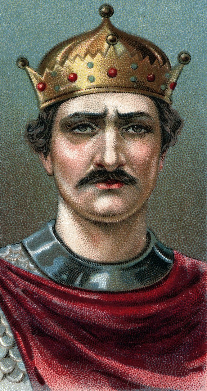 Portrett av Erobreren Vilhelm I (1027-1087), hertugen av Normandie og den første normanniske kongen av England - Fra serien "" Leaders of Men""" - Chromolithography - English School, 20. århundre - av English School