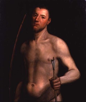 Portrett av en mann som St. Sebastian, ca. 1554-60 (olje på panel) av English School