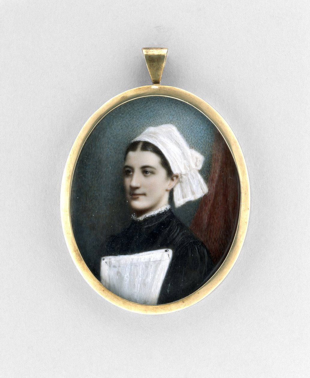 Portrait of a Nurse, ca. 1840 (akvarell på elfenben, forgylt og glass) av English School