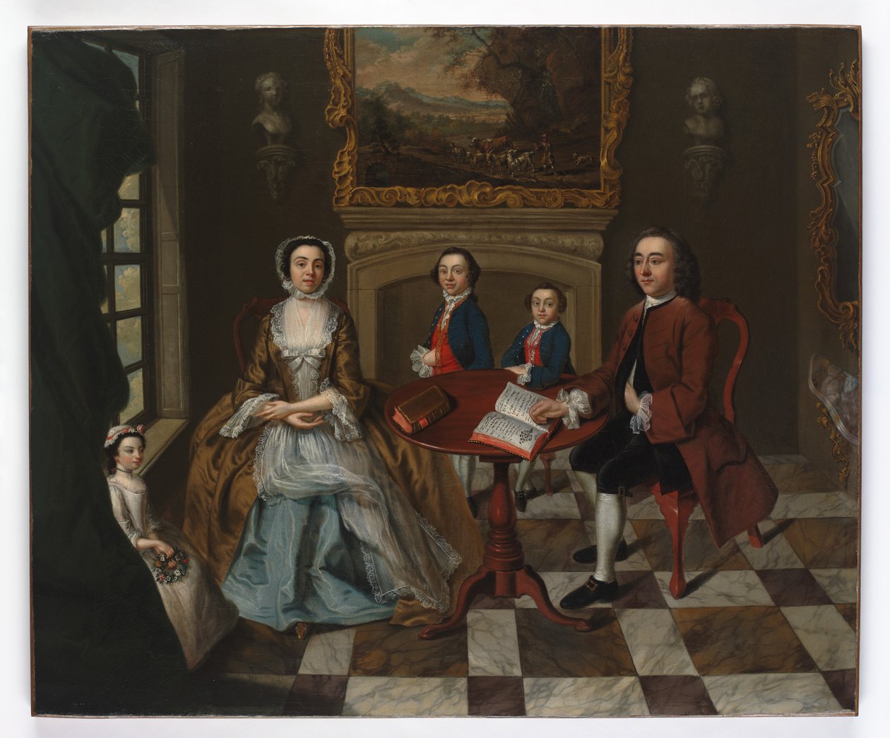 Portrett av en familie i et interiør, antatt å være Roubel-familien, 1750-tallet av English School