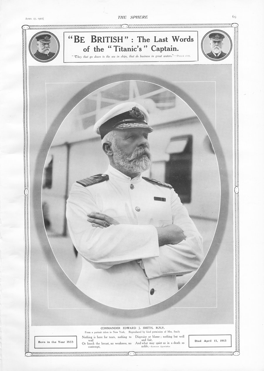 Portrett av og hyllest til kommandør Edward J. Smith, kaptein på White Star Liner RMS Titanic, fra The Sphere, 27. april 1912 av English School