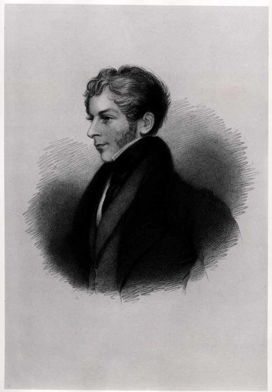 Portrett av jarlen av Clare, fra illustrasjoner til Lord Byrons liv og verk, bind II, av E.F.Fuden, 1833-34 av English School