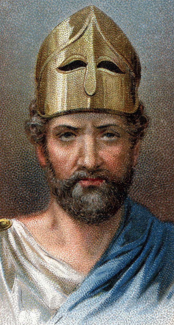 Portrett av den greske generalen og politikeren Pericles (494-429 f.Kr.) - Fra serien "" Leaders of Men"" - Chromolithography - English School, 20. århundre - av English School