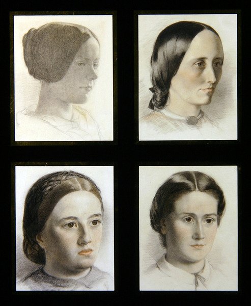 Portretter av unge damer, ca. 1830 (rødt og hvitt kritt på papir) av English School