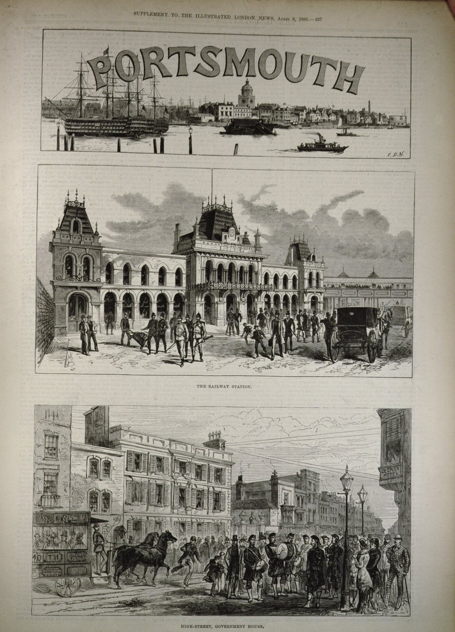 Portsmouth: The Railway Station and the High Street, Government House, fra 