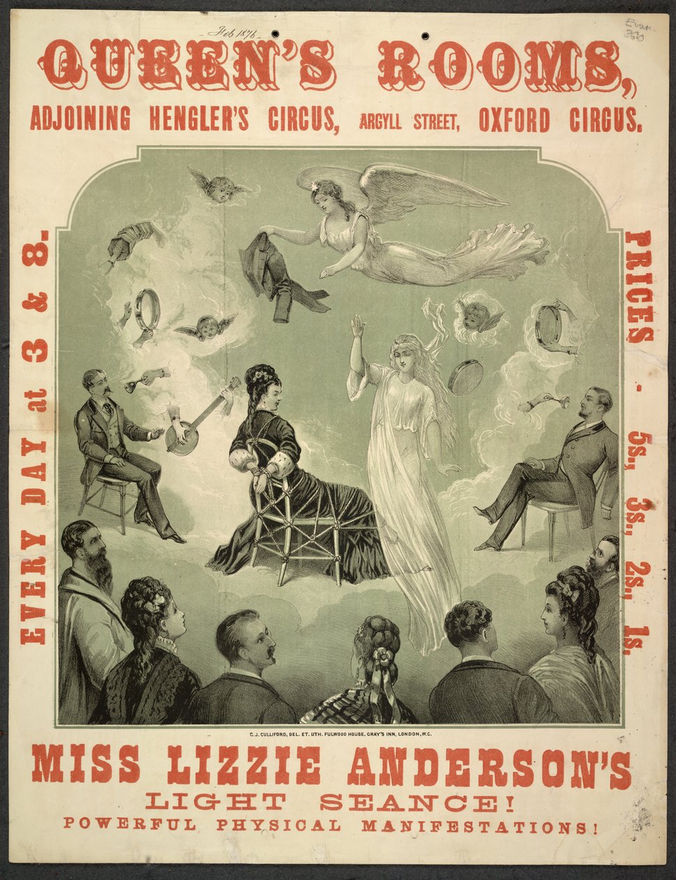 Plakat for "Miss Lizzie Andersons lette seanse!" på Queen's Rooms, Westminster av English School