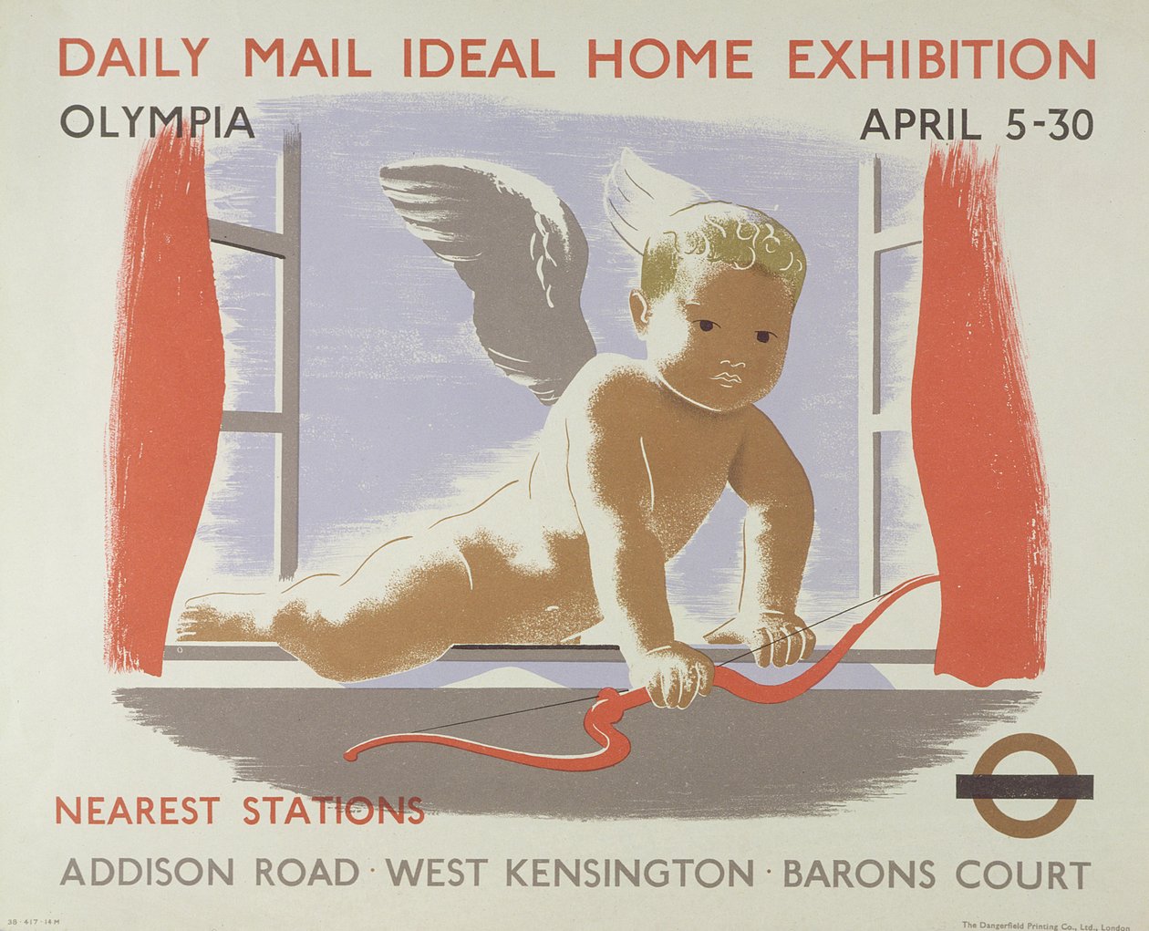 Plakat for Daily Mail Ideal Home Exhibition på Kensington Olympia, London, 1938 (farge litho) av English School