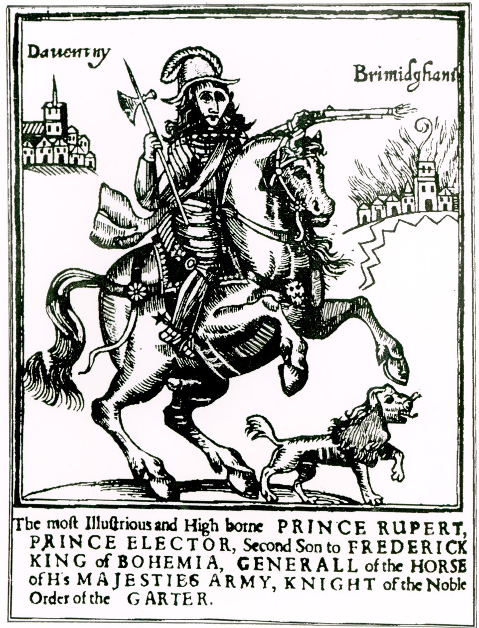 Prins Rupert til hest (gravering) (bw-bilde) av English School