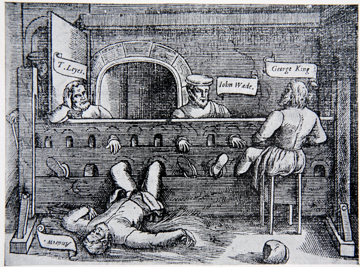 Prisoners in the Lollards Tower, fra Acts and Monuments av John Foxe (1516-87), 1563, illustrasjon fra The History of the Nation av English School