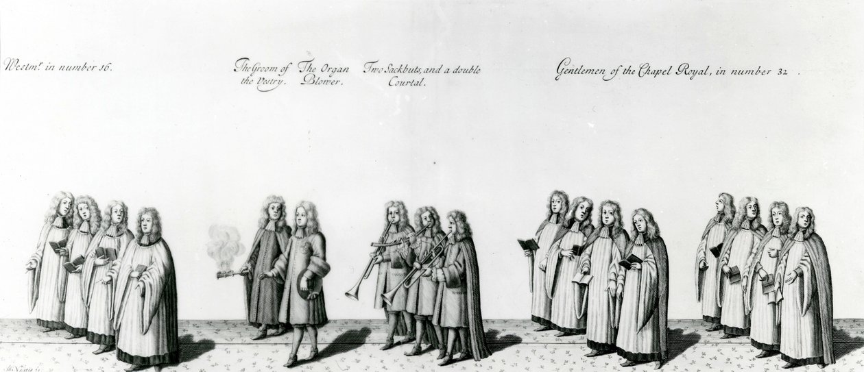 Prosesjon ved kroningen av James II, 1687 av English School