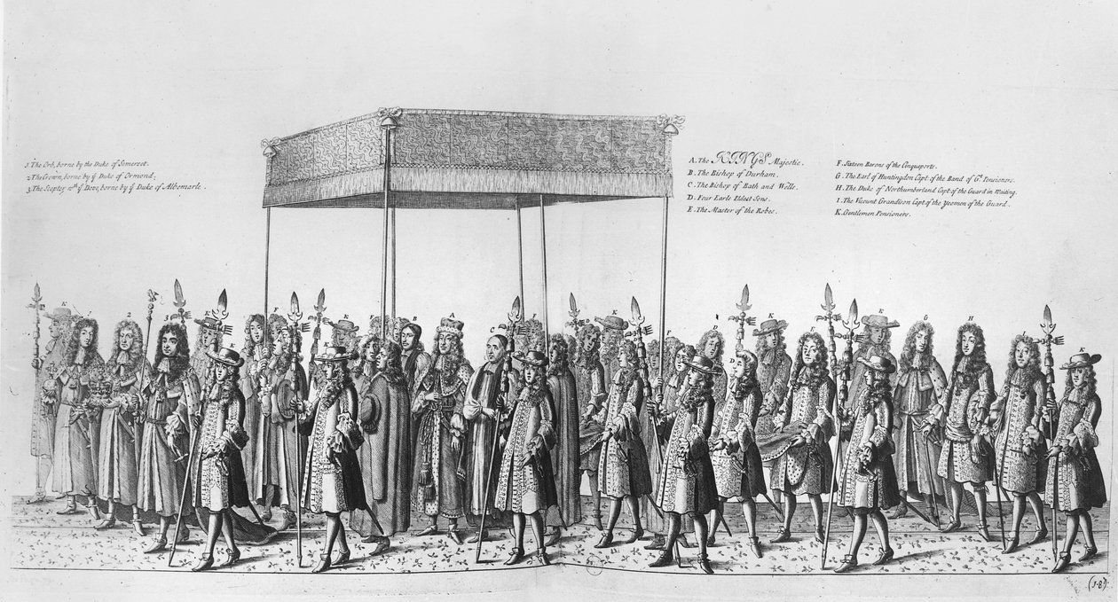 Prosesjon for kroningen av James II av England (gravering) av English School