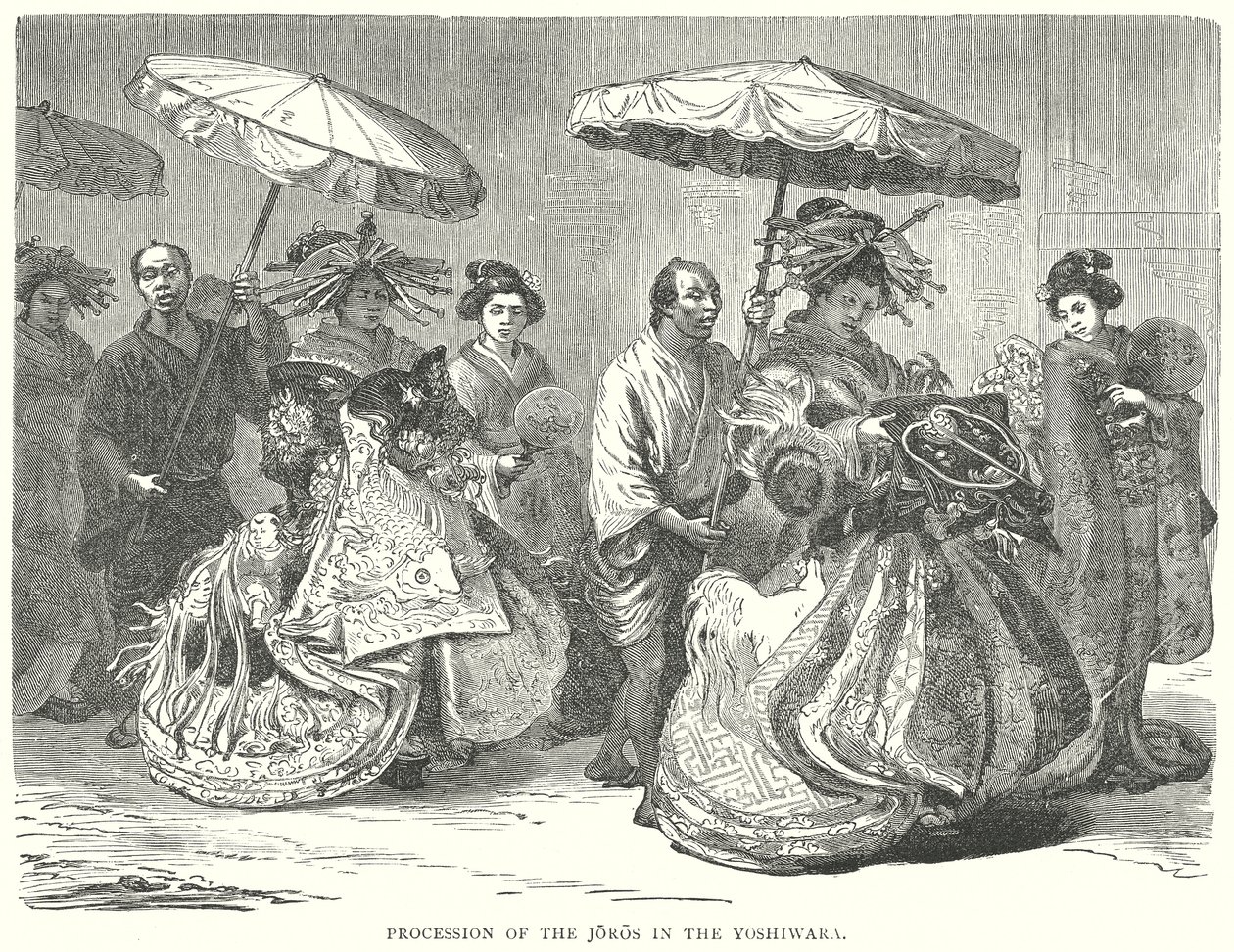 Joros-prosesjonen i Yoshiwara (gravering) av English School