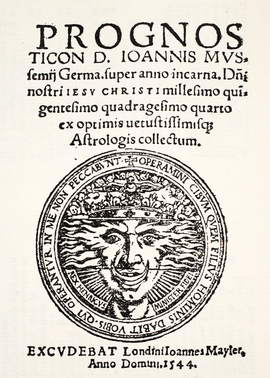 Prognostisering for 1544, av Jo. Mussemius, trykt av J. Mayler, 1544 av English School