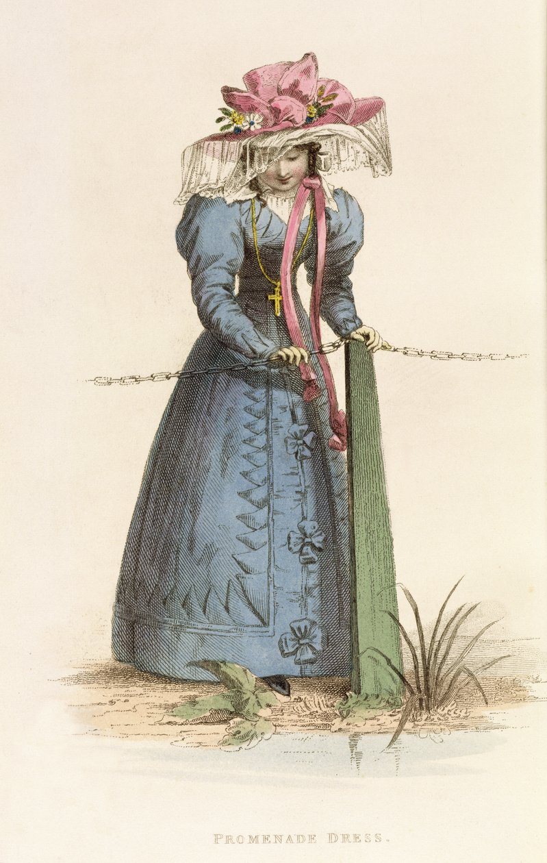 Promenadekjole, moteplate fra Ackermanns Kunstdepot, ca. 1825 av English School
