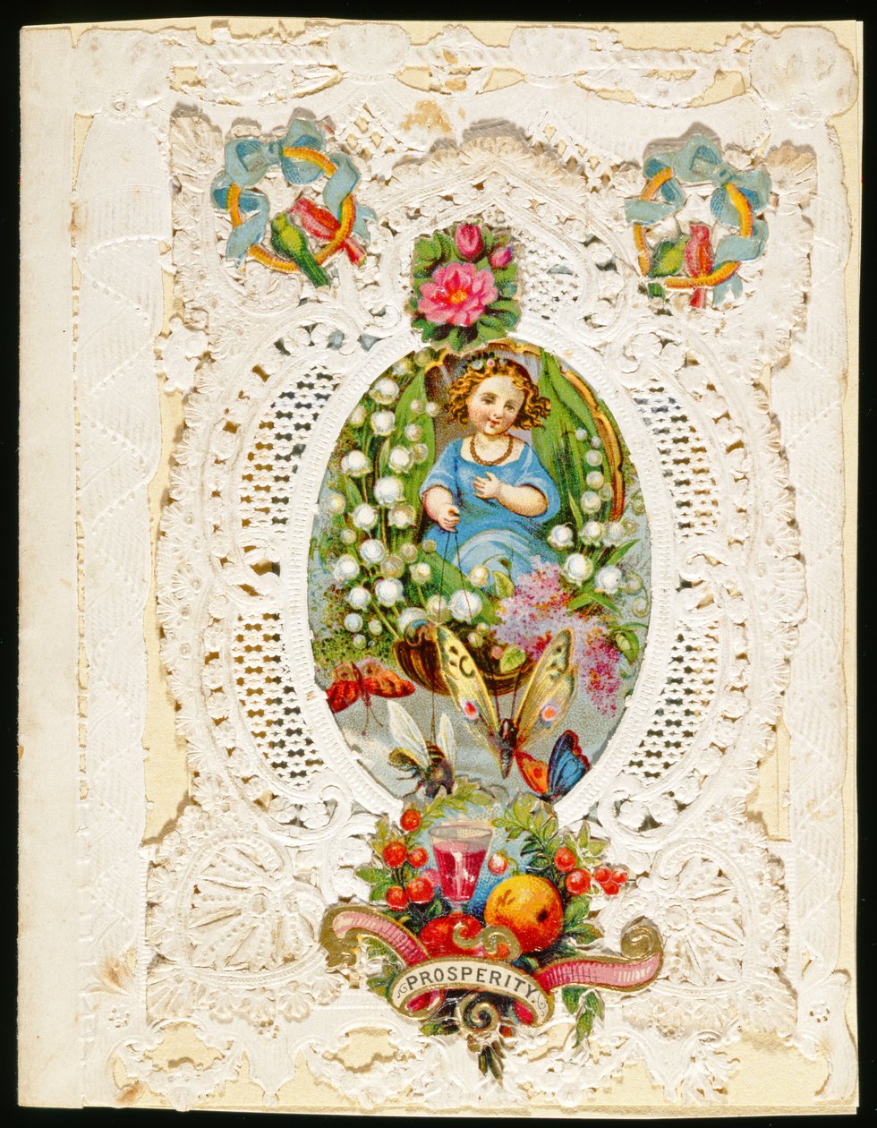 Prosperity, Valentine-kort, ca. 1870 (farge litho på papir) av English School