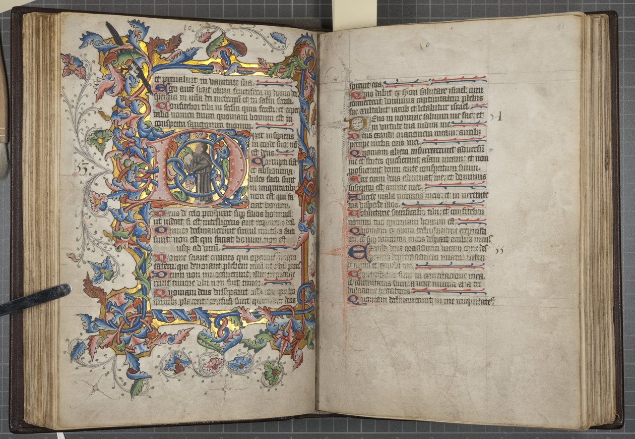 Psalter med Sarum brukskalender, Fol 40 verso 41 recto, ca. 1425-75 (blekk, maling og gull på vellum) av English School