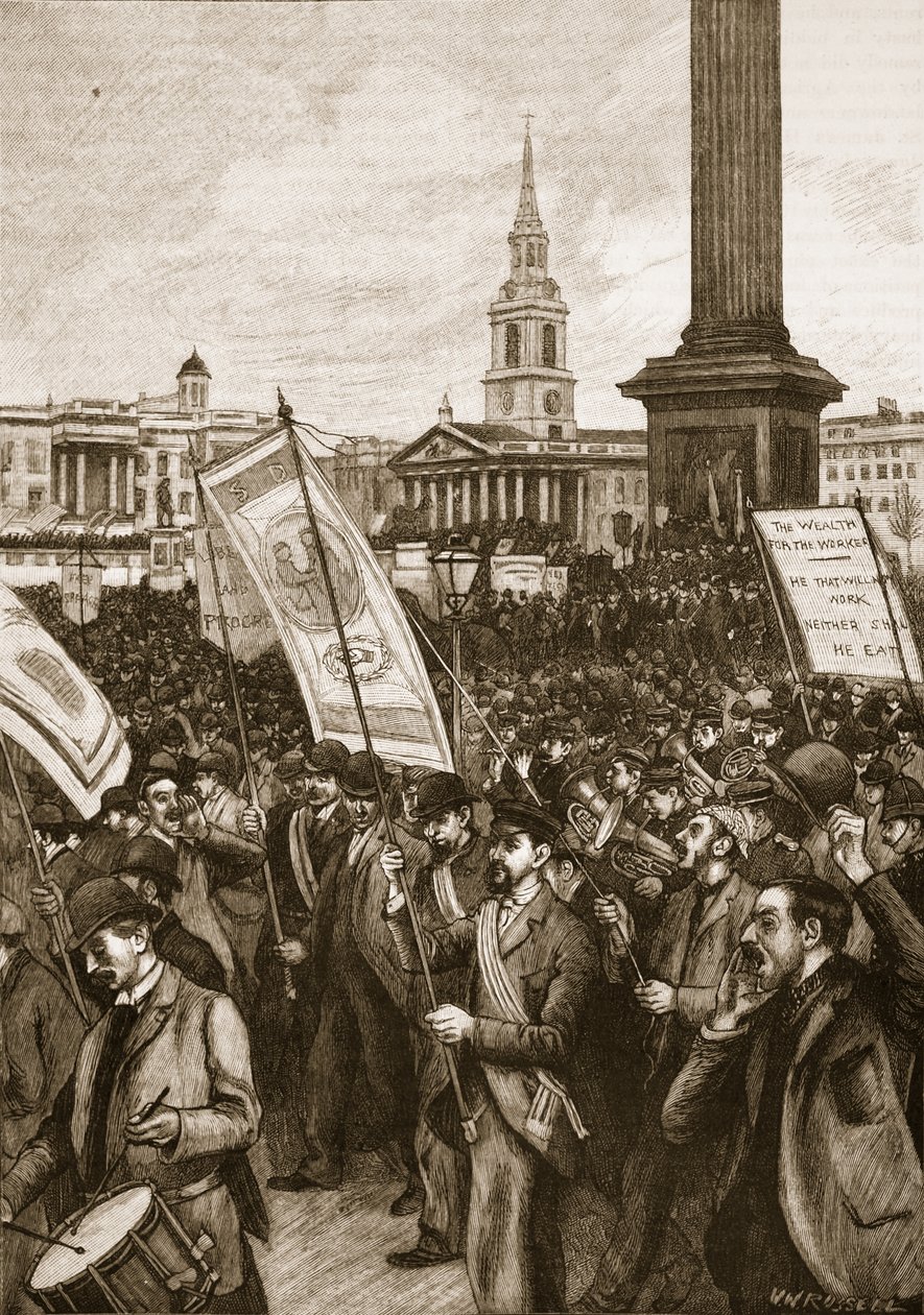 Offentlig møte på Trafalgar Square til minne om Bloody Sunday, 1892, illustrasjon fra Cassells Illustrated History of England (sepiafoto) av English School