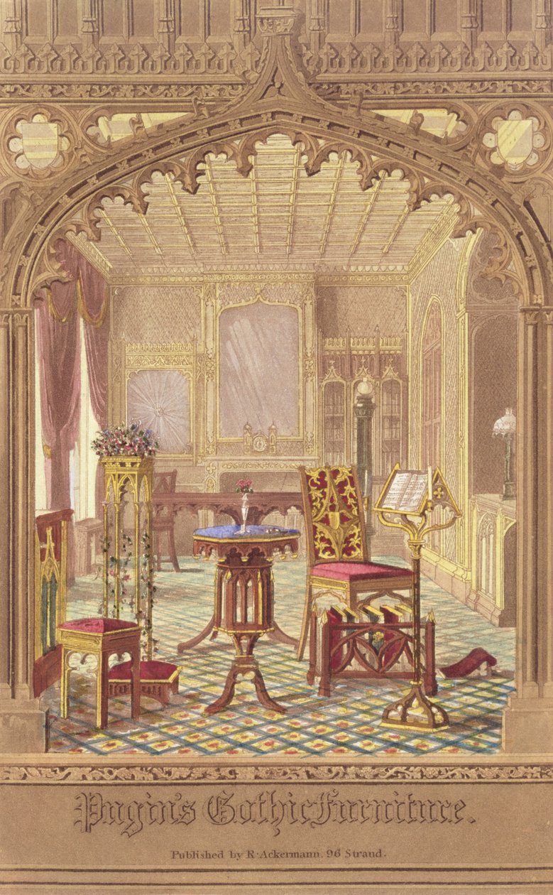 Pugins Gothic Furniture, av Augustus Charles Pugin (1762-1832), utgitt av R. Ackermann, 1827 av English School