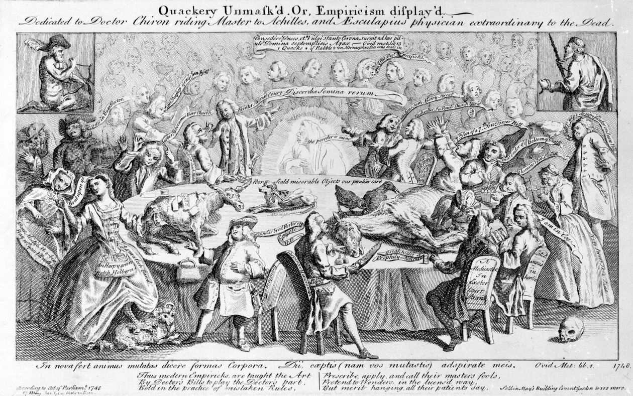 Kvaksalveri avslørt, eller empiri vist: dedikert til doktor Chiron, ridemester til Achilles, og Aesculapius, ekstraordinær lege for de døde, 1748 av English School