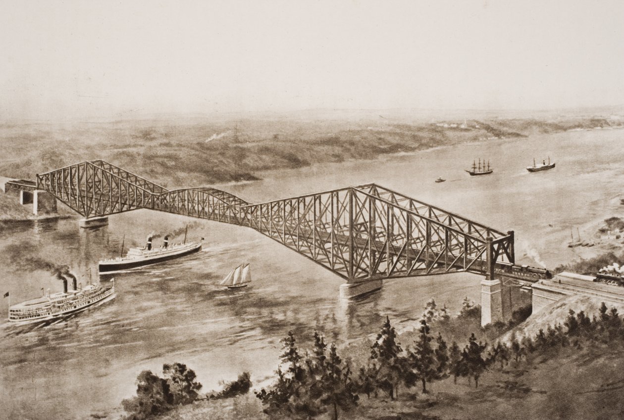 Quebec Bridge over St. Lawrence River, Canada, illustrasjon fra 