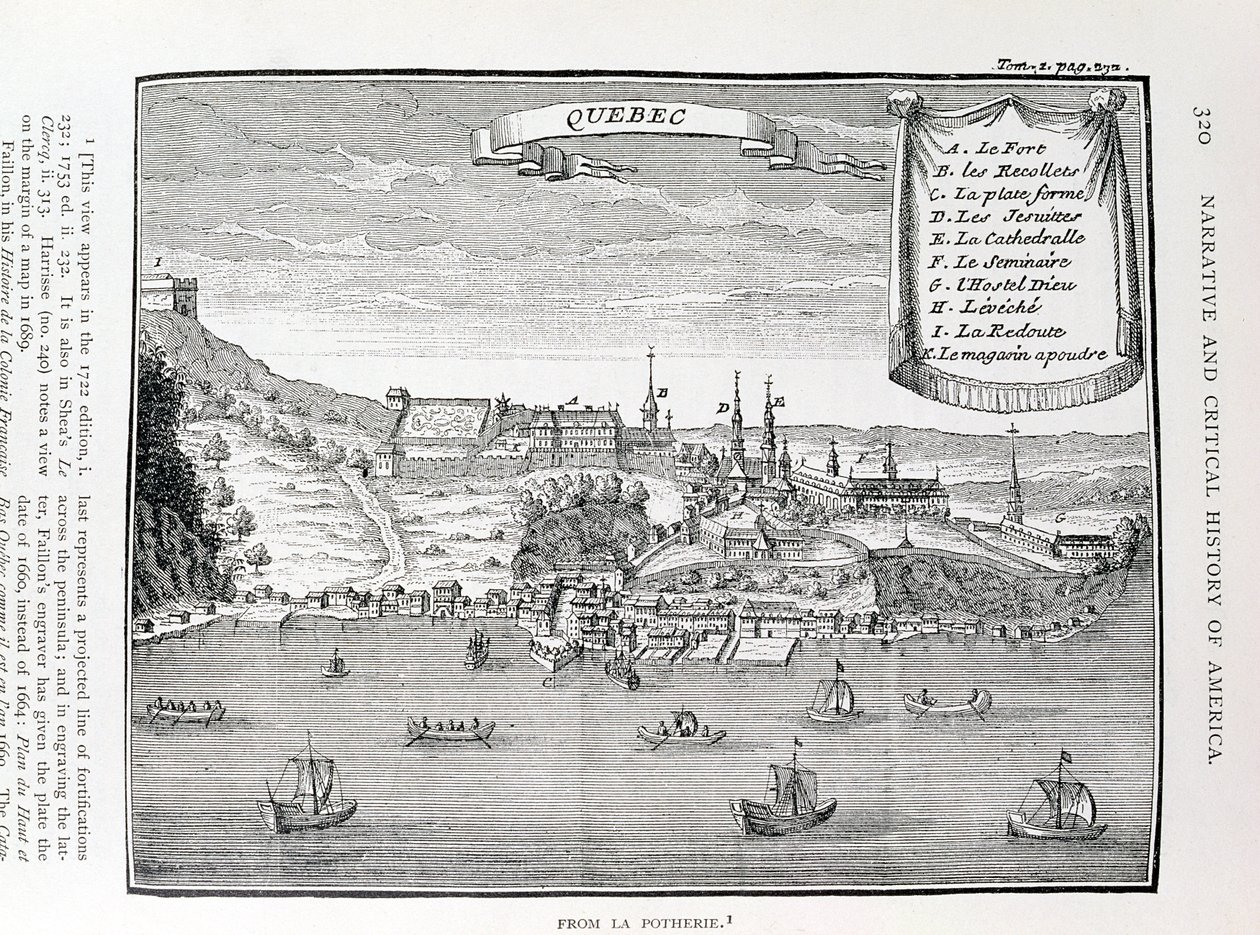 Quebec, etter La Potherie (1663-1736), illustrasjon fra bind IV av 