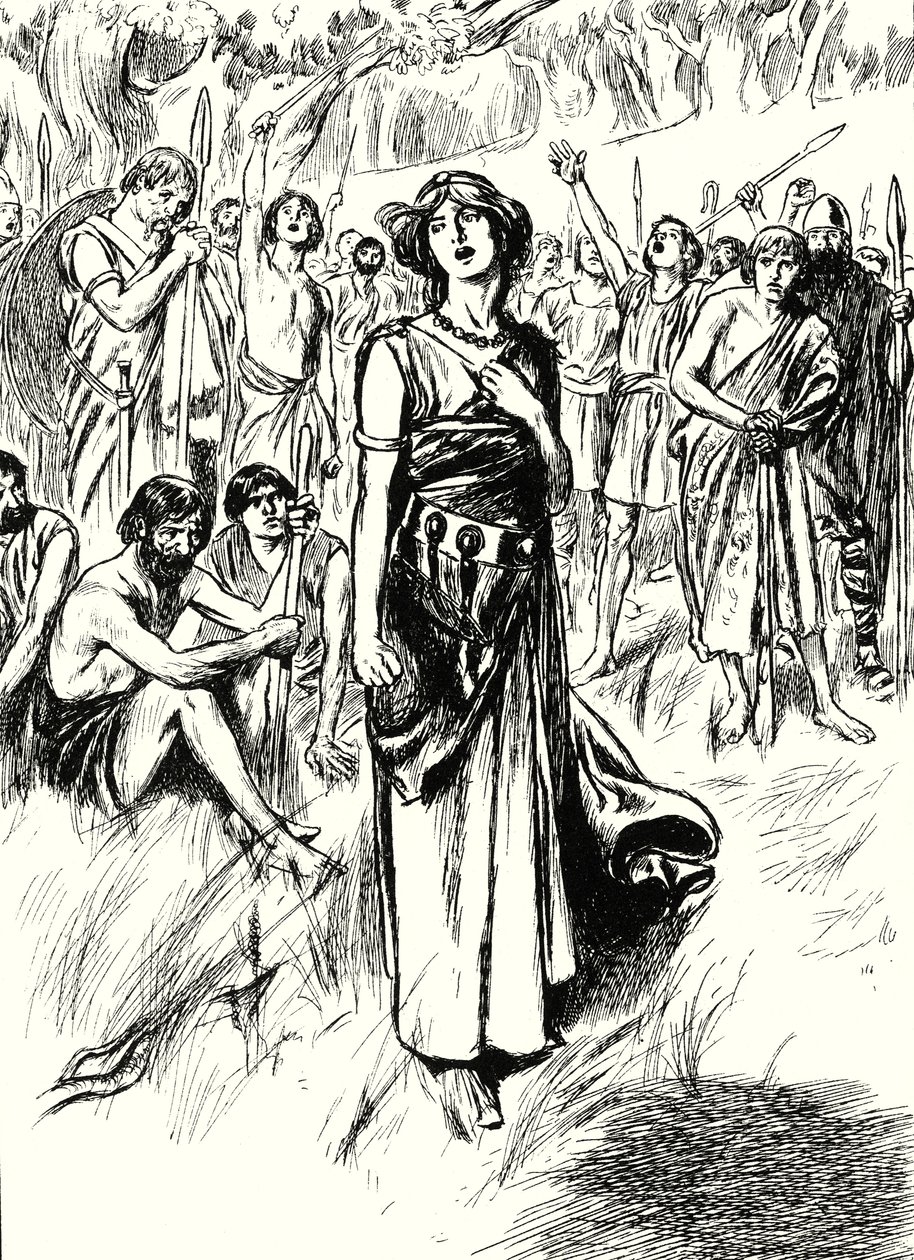 Dronning Boadicea og hennes soldater (litografi) av English School
